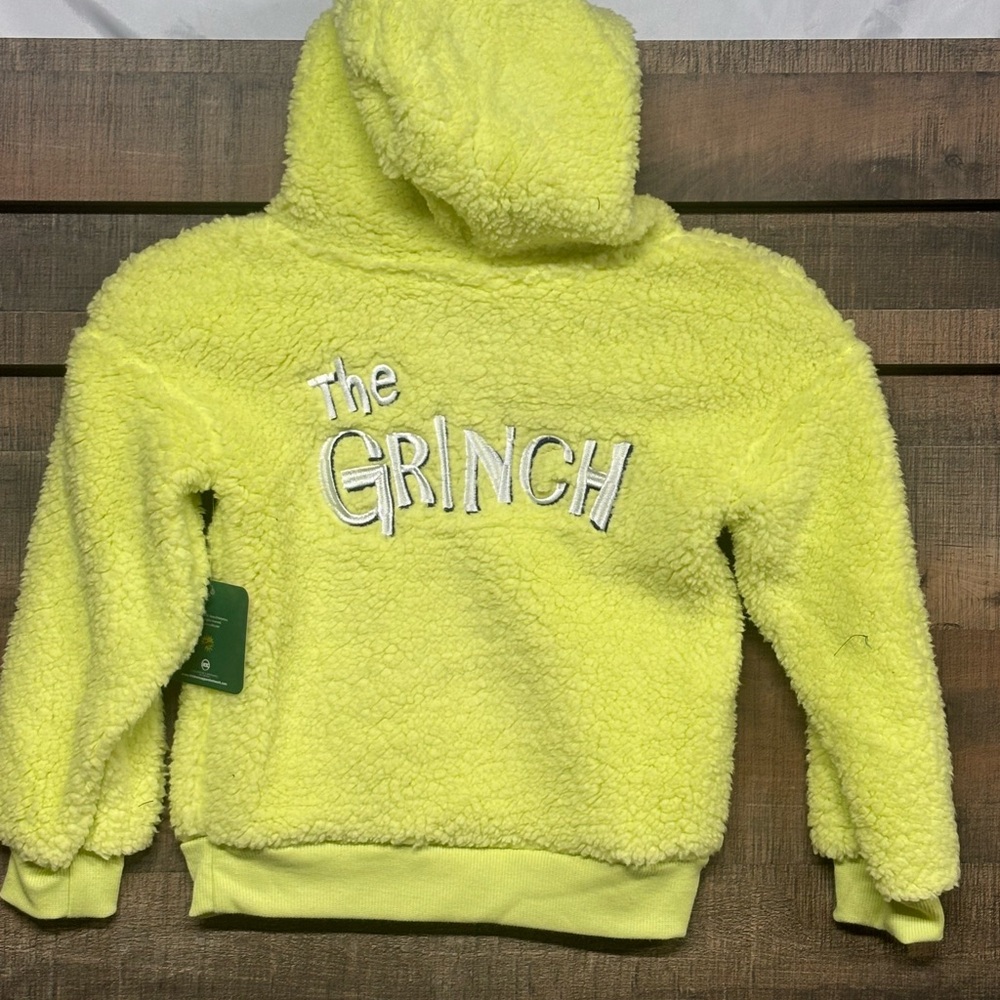 Kids Fuzzy Grinch Yellow Hoodie  Size 5 NWT - Picture 3 of 4